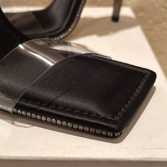 Good American Womens 10 Crystal Crush Sandals Heels Rhinestone Trim Black New - Picture 3 of 12